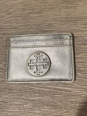 Tory Burch Metallic Silver Leather Card Holder